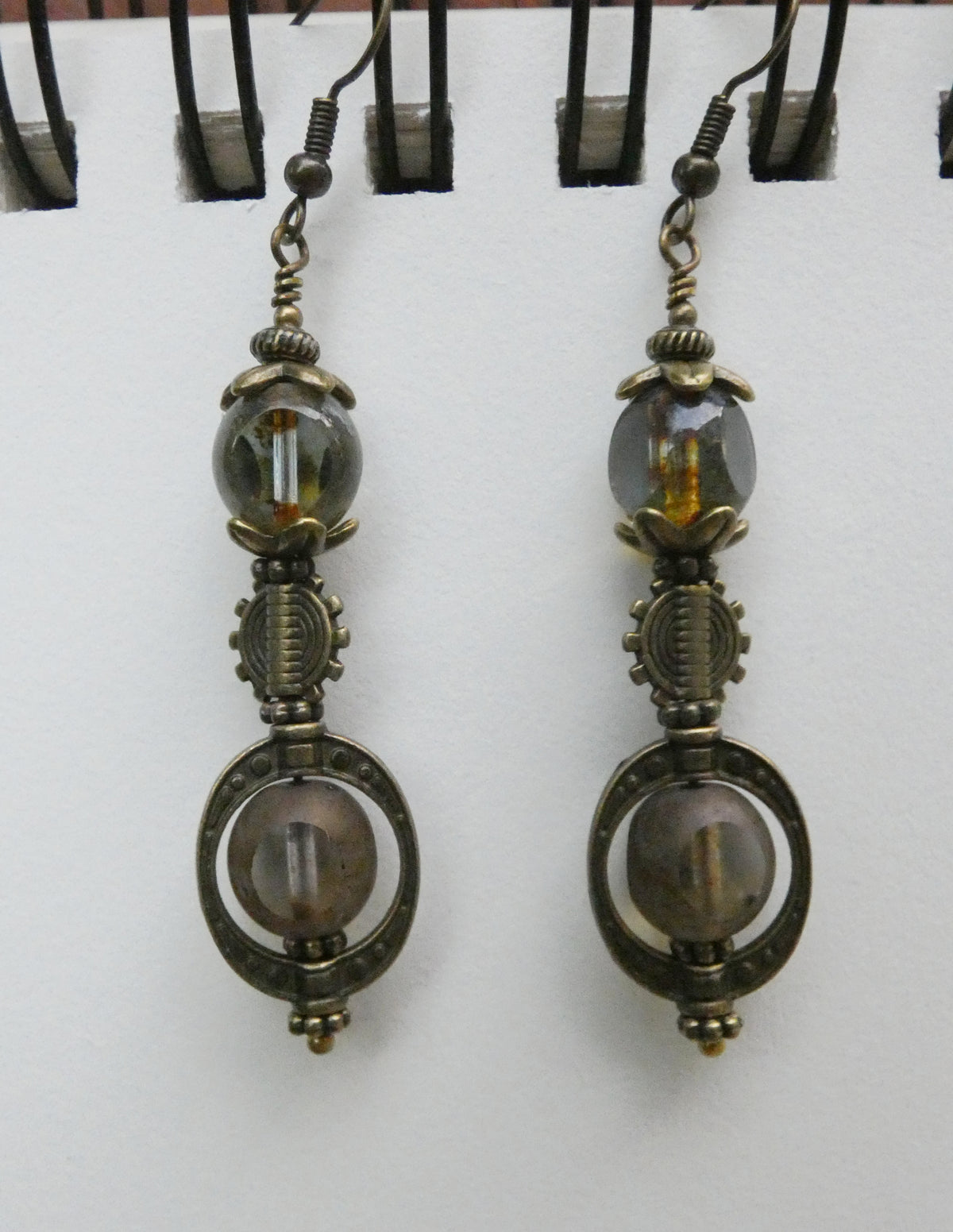 Boucles Oreilles Steampunk Néo-Victoriennes Verre Tchèque Bronze Antique