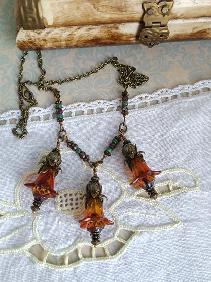 Collier Jardin Secret - Fleurs de Lucite et Perles Picasso Bronze