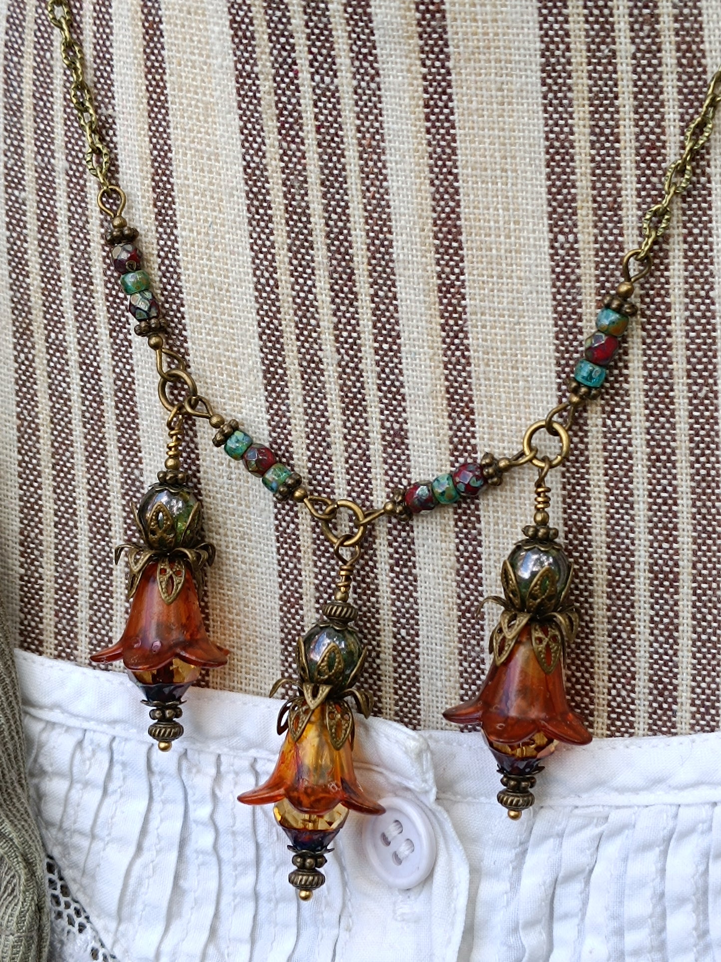 Collier Jardin Secret - Fleurs de Lucite et Perles Picasso Bronze