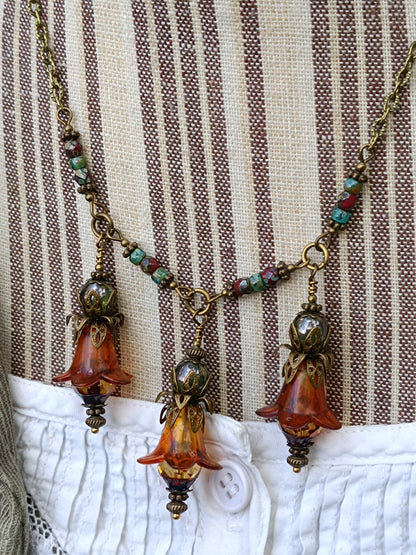 Collier Jardin Secret - Fleurs de Lucite et Perles Picasso Bronze