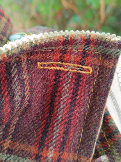 Tour de cou tartan écossais doublé velours côtelé bouton vintage métal nacre