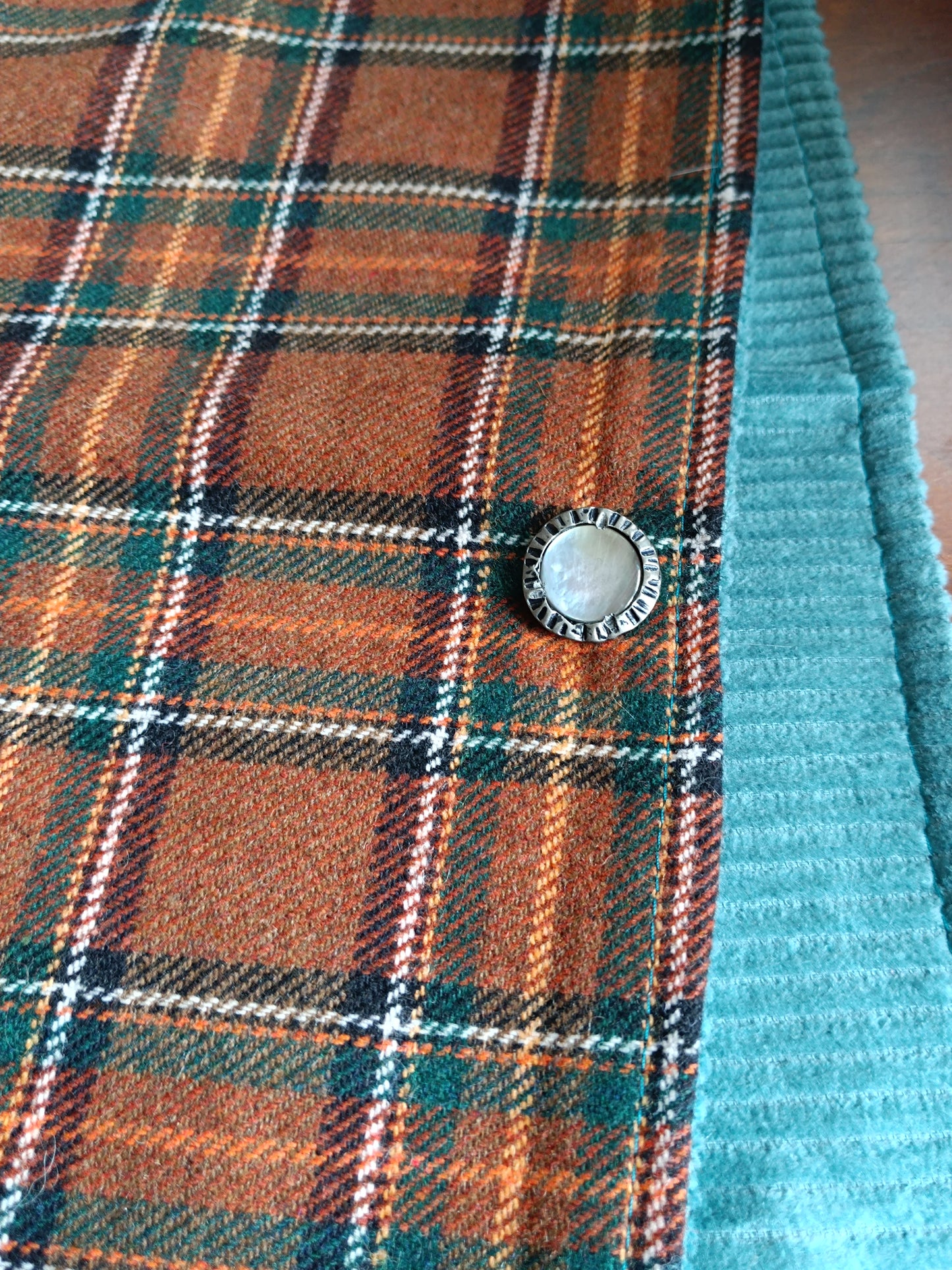 Tour de cou tartan écossais lainage marron doublé velours bleu