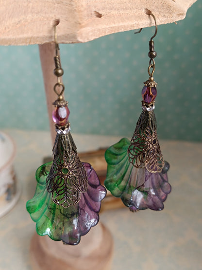 Boucles d'oreilles grandes fleurs féeriques forêt enchantée