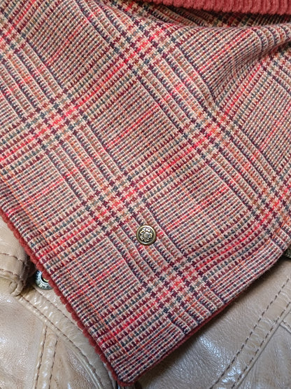 Tour de cou écharpe boutonnée lainage prince de Galles et velours côtelé, bouton vintage