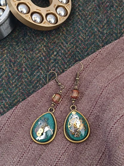 Boucles d'oreilles pendantes Steampunk gouttes - Perles verre tchèque 5cm