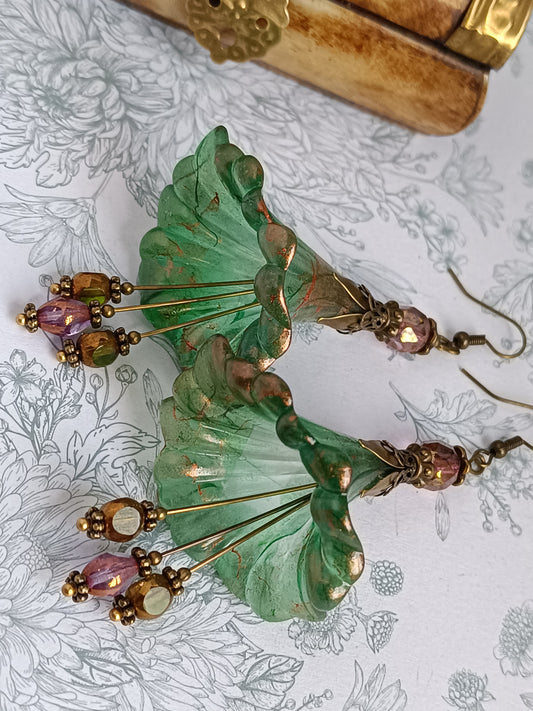 Boucles d'Oreilles Fleurs Lucite XXL - Perles Verre Tchèque