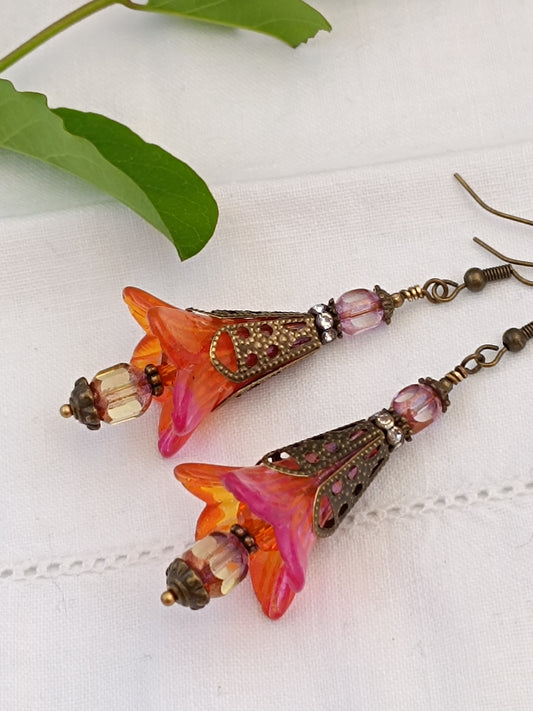 Boucles d'oreilles fleurs de Capucines bronze