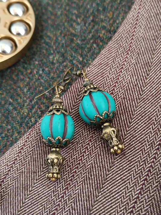 Boucles d'oreilles Steampunk montgolfière turquoise - Perles verre tchèque