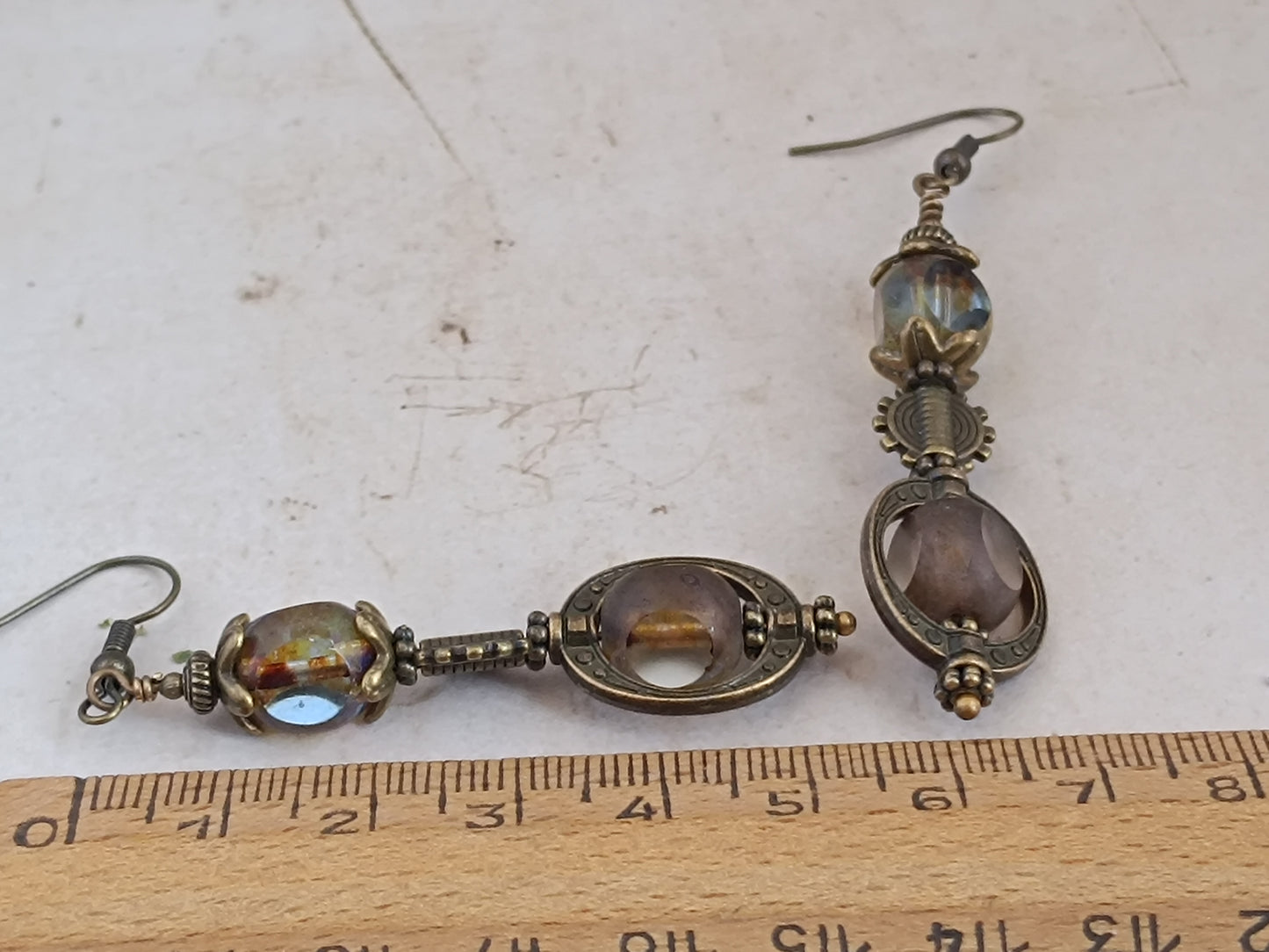 Boucles Oreilles Steampunk Néo-Victoriennes Verre Tchèque Bronze Antique