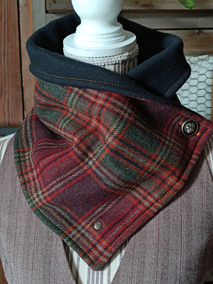 Ensemble personnalisé deux tours de cou tartan et boucles d’oreilles fleurs roses