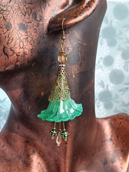 Boucles d'Oreilles Fleurs Lucite XXL - Perles Verre Tchèque