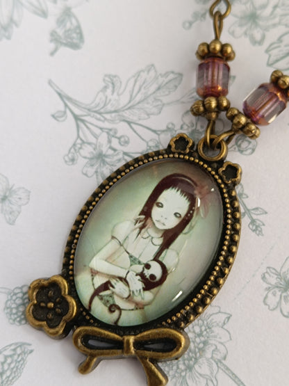 Collier Fillette et Étrange Amie - Cabochon Vintage