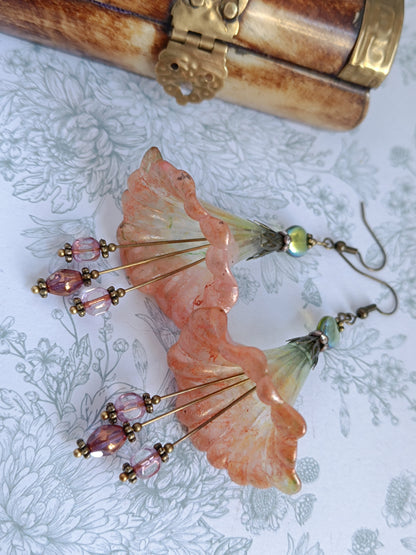 Boucles d'Oreilles Fleurs Lucite XXL - Perles Verre Tchèque