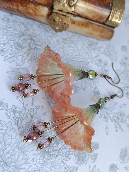Boucles d'Oreilles Fleurs Lucite XXL - Perles Verre Tchèque