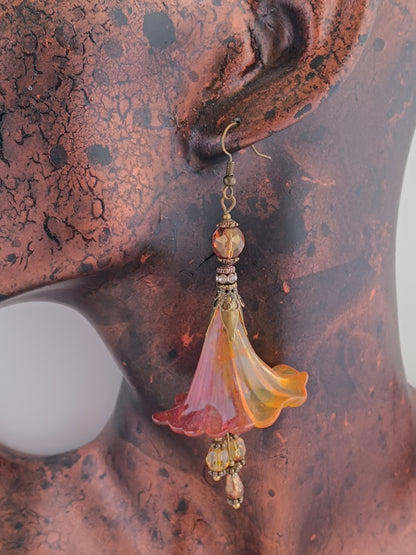 Boucles d'Oreilles Fleurs Lucite XXL - Perles Verre Tchèque