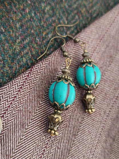 Boucles d'oreilles Steampunk montgolfière turquoise - Perles verre tchèque