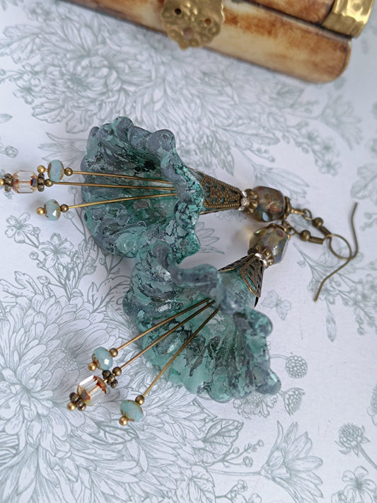 Boucles d'Oreilles Fleurs Lucite XXL - Perles Verre Tchèque