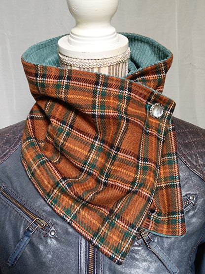 Tour de cou tartan écossais lainage marron doublé velours bleu
