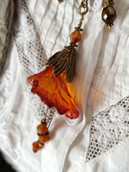 Collier Rosée Féérique  Lucite Vintage Perles Tchèque Bronze