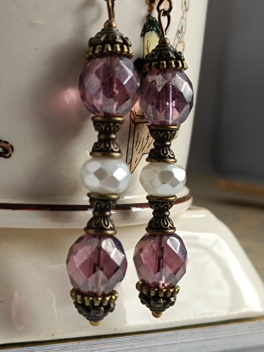 Boucles d'oreilles Bohème Précieuse  Perles Verre Tchèque Bronze