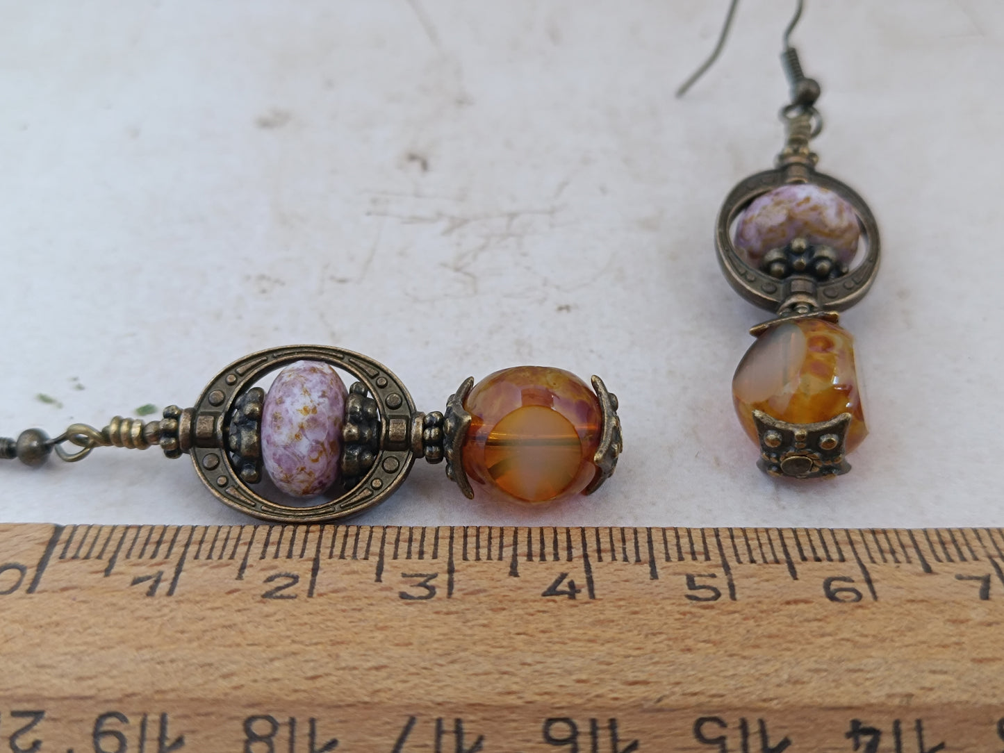 Boucles Oreilles Pendantes Bohème Néo-Victoriennes Verre Tchèque Bronze Antique