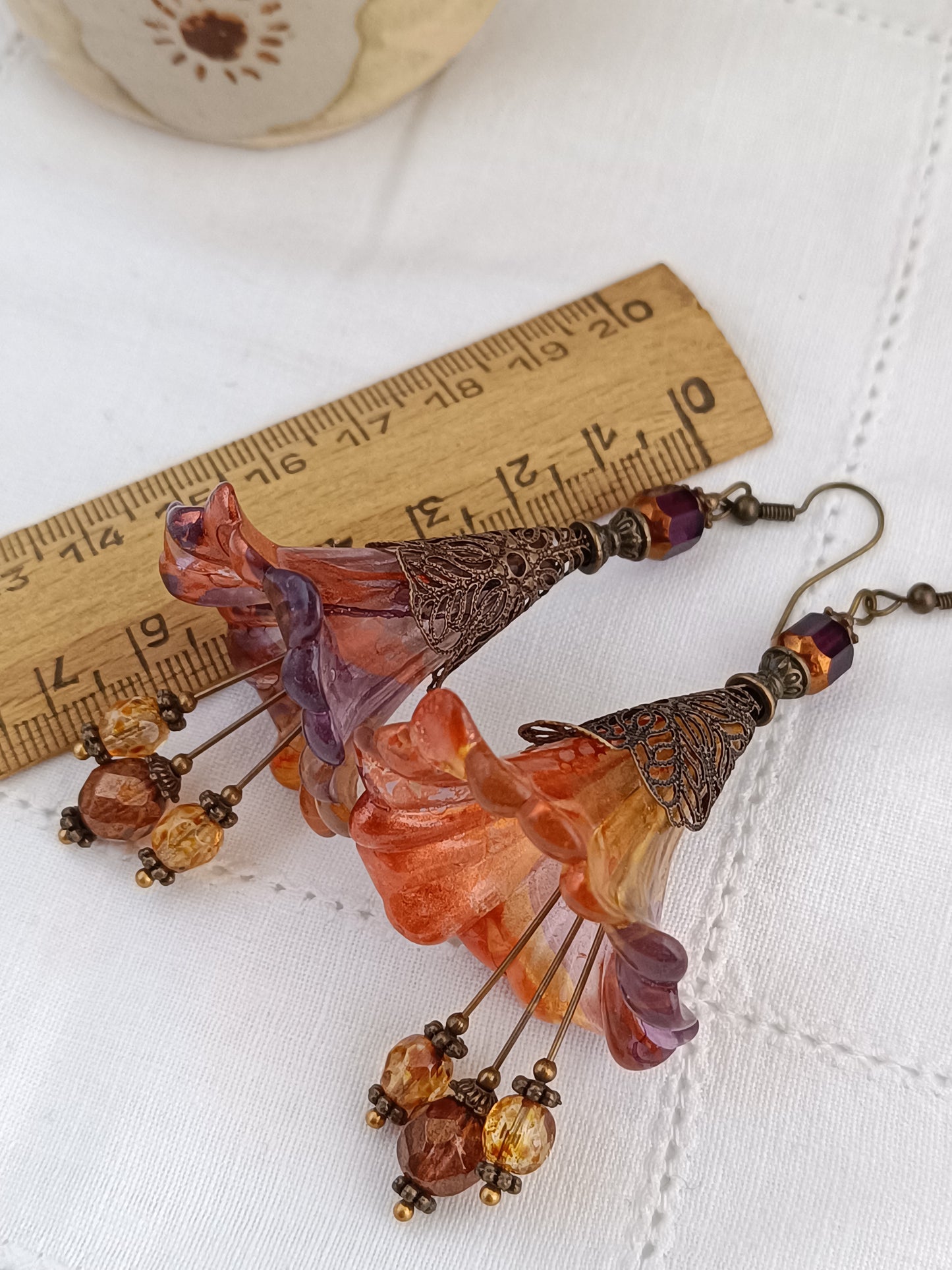Boucles d'Oreilles Fleurs Lucite XXL - Perles Verre Tchèque