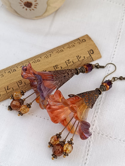 Boucles d'Oreilles Fleurs Lucite XXL - Perles Verre Tchèque