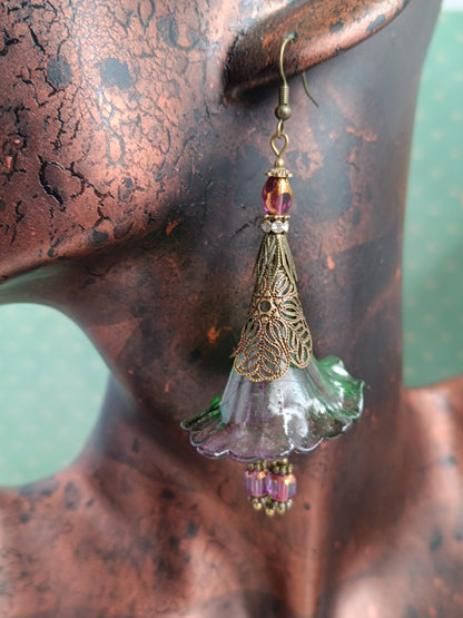 Boucles d'oreilles grandes fleurs féeriques forêt enchantée