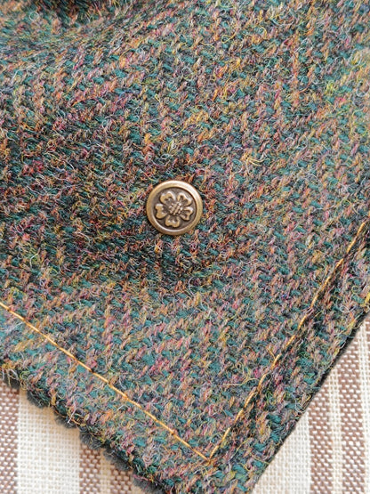 Tour de cou tweed celtique doublé velours côtelé et bouton vintage métal celte