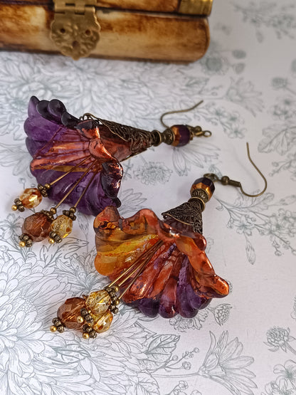 Boucles d'Oreilles Fleurs Lucite XXL - Perles Verre Tchèque