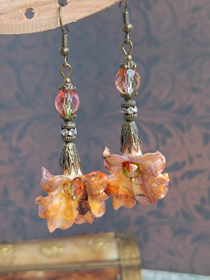 Boucles d'oreilles pendantes - Fleurs tropicales feeriques