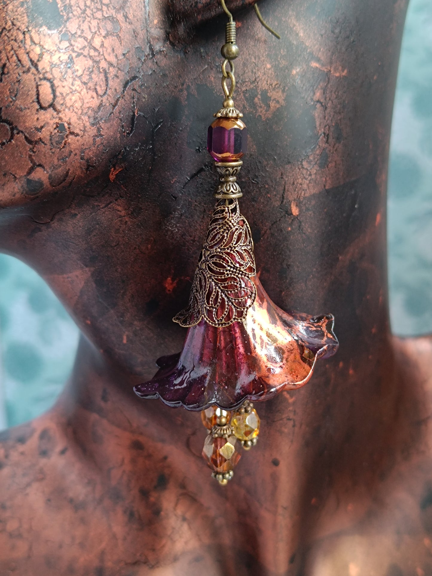 Boucles d'Oreilles Fleurs Lucite XXL - Perles Verre Tchèque