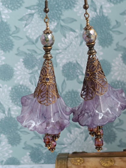 Boucles d'Oreilles Fleurs Lucite XXL - Perles Verre Tchèque