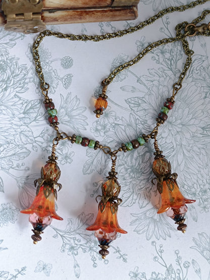 Collier Jardin Secret - Fleurs de Lucite et Perles Picasso Bronze