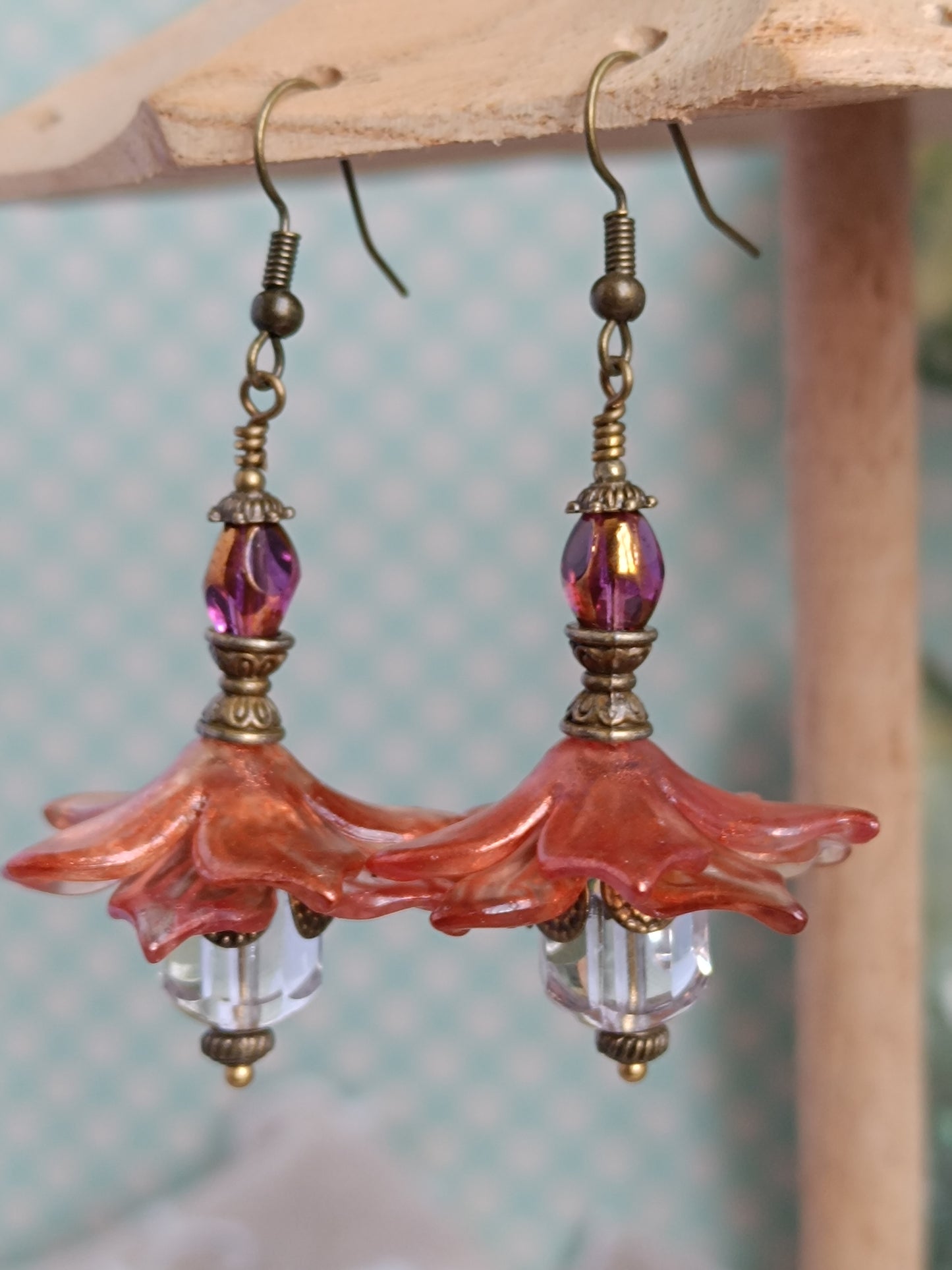 Boucles d'oreilles fleurs féeriques pompons rosée du matin