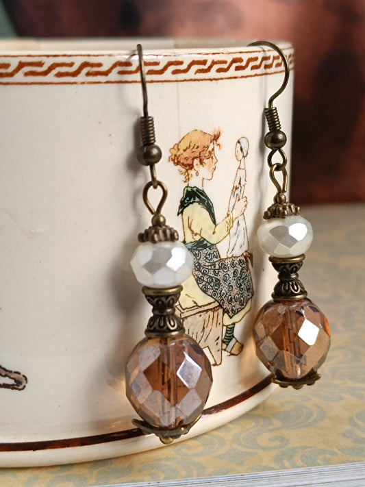 Boucles d'oreilles Gouttes Précieuses - Perles Verre Tchèque Bronze