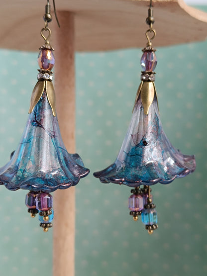 Boucles d'oreilles fleurs féeriques bronze - Perles de verre tchèque
