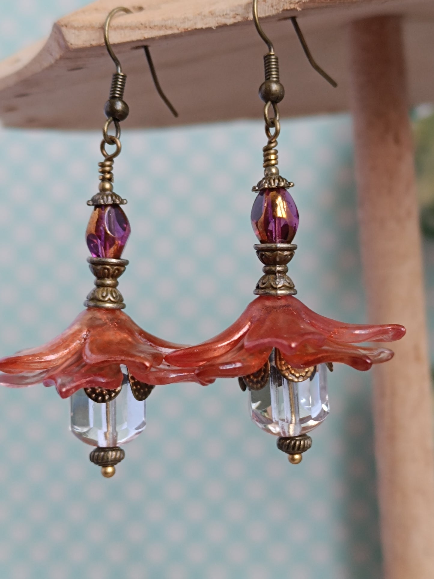 Boucles d'oreilles fleurs féeriques pompons rosée du matin