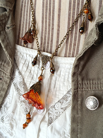 Collier Rosée Féérique  Lucite Vintage Perles Tchèque Bronze