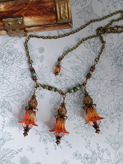Collier Jardin Secret - Fleurs de Lucite et Perles Picasso Bronze