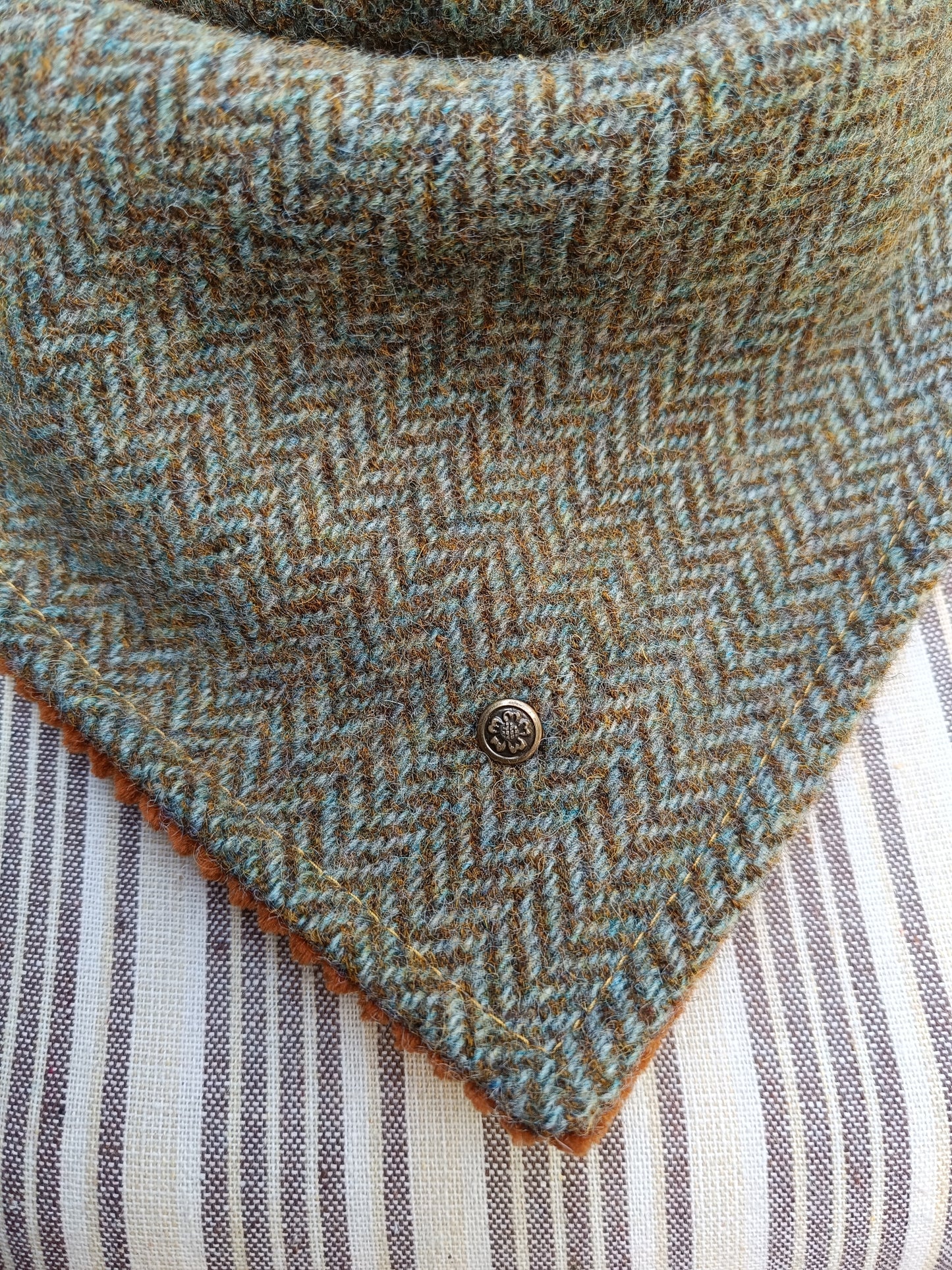 Tour de Cou Tweed Celtique Bleu Doré Velours Côtelé Marron Roux Bouton Vintage Dragon Fabrication Française