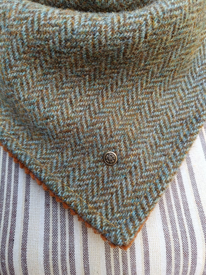 Tour de Cou Tweed Celtique Bleu Doré Velours Côtelé Marron Roux Bouton Vintage Dragon Fabrication Française