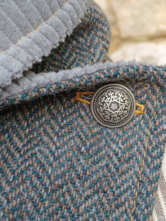 Tour de cou en tweed celtique gris doublé de velours côtelé