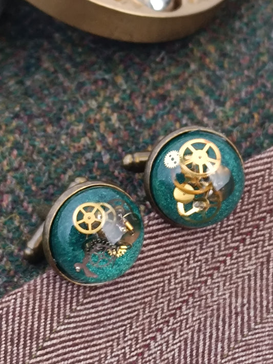 Boutons de manchette steampunk verts