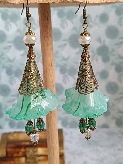 boucles d'oreilles fleurs féeriques suspendues - boucles d'oreilles pendantes xxl bijoux floraux légers

