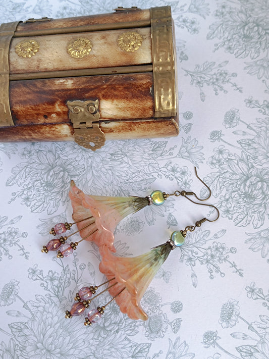 Boucles d'Oreilles Fleurs Lucite XXL - Perles Verre Tchèque