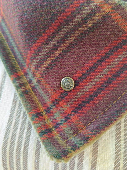 Tour de cou tartan écossais doublé velours côtelé bouton vintage métal nacre