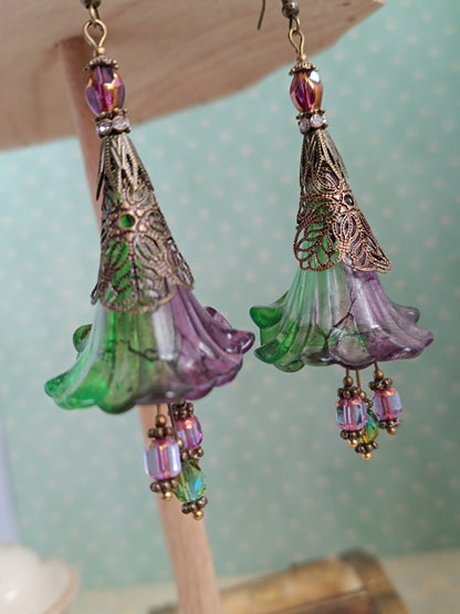 Boucles d'oreilles grandes fleurs féeriques forêt enchantée