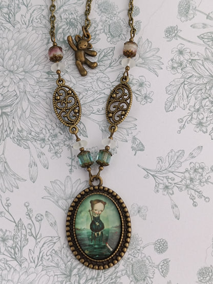 Collier Fille à la Mer - Cabochon Verre Vintage