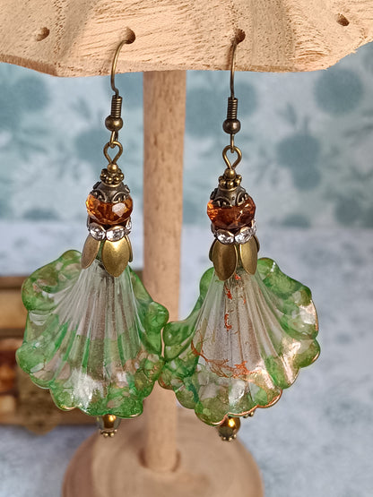Boucles d'Oreilles Fleurs Lucite XXL - Perles Verre Tchèque